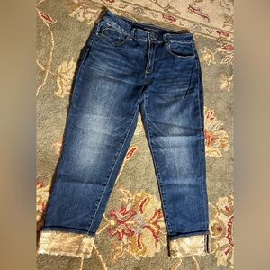 Chico’s Boyfriend Ankle Jeans With Gold Sequin Cuffs Size 6R/0.5p (Chicos Size)